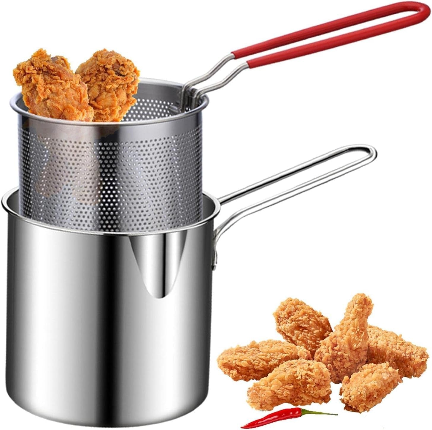 Stainless Steel 1200ML Deep Fryer Pot with Strainer – Heavy-Duty Frying Pan for Crispy Cooking