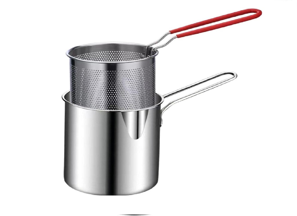 Stainless Steel 1200ML Deep Fryer Pot with Strainer – Heavy-Duty Frying Pan for Crispy Cooking