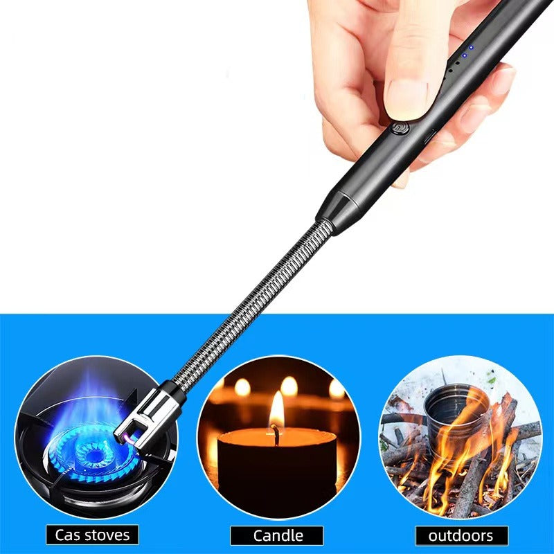 360° Outdoor Kitchen USB Rechargeable Arc Lighter – Flexible Neck, Windproof & Safety Lock Design (Random Color)