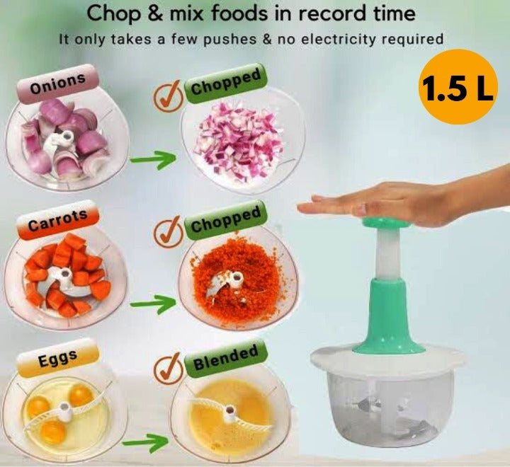 1.5L Manual Food Chopper – Hand Press Vegetable & Fruit Cutter | Speedy Kitchen Chopping Tool (Random Color)