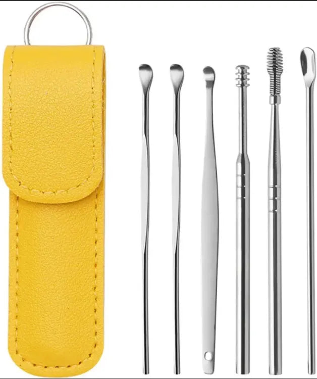 Ear Wax Cleaning Kit – 6 Pcs Professional Ear Pick Tool Set | Spring Earwax Remover (Random Color)
