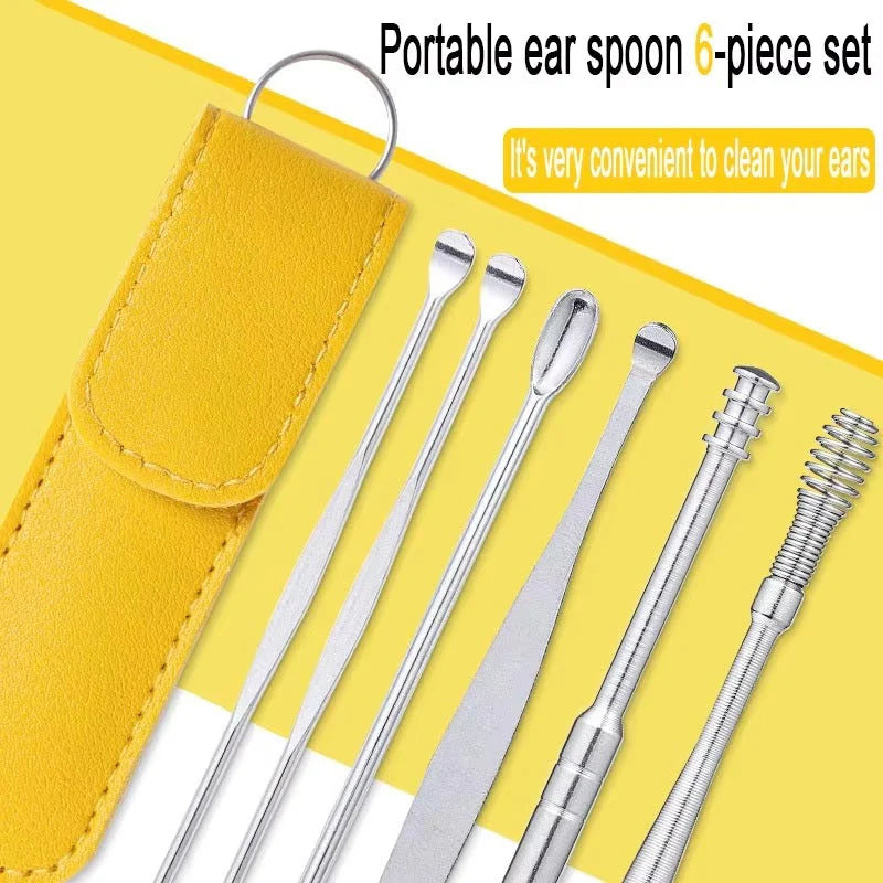 Ear Wax Cleaning Kit – 6 Pcs Professional Ear Pick Tool Set | Spring Earwax Remover (Random Color)